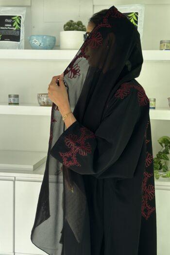 Burgundy Embroidered Abaya