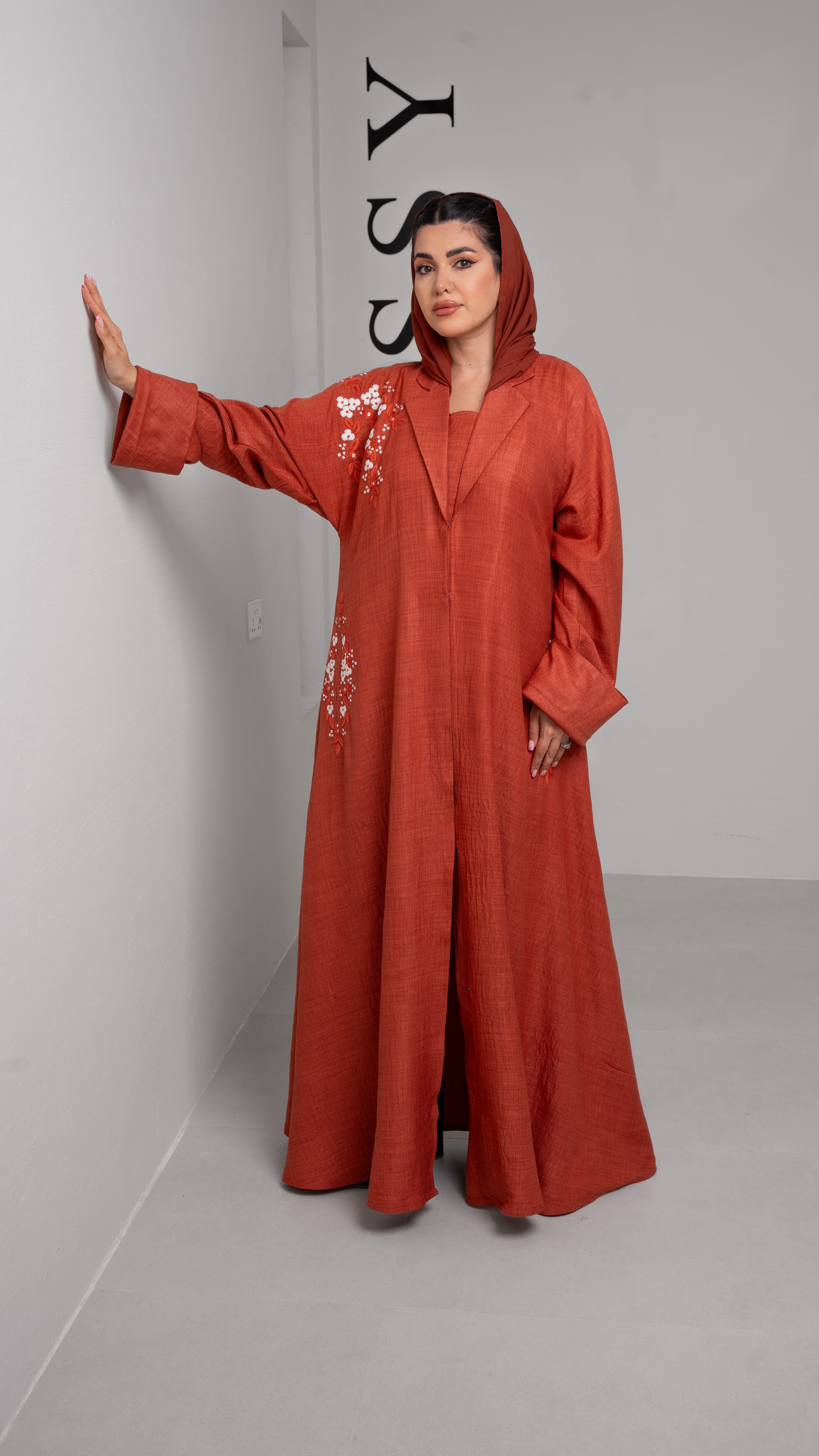 Hand-Embroidered Orange Abaya